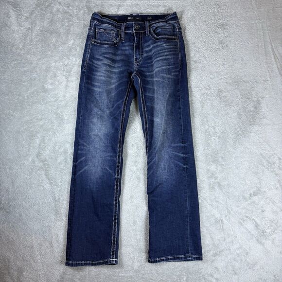 BKE Buckle Jeans Mens 28x30 (Fits 28x29) Blue Jake Straight Leg Denim Whiskered - Picture 1 of 9